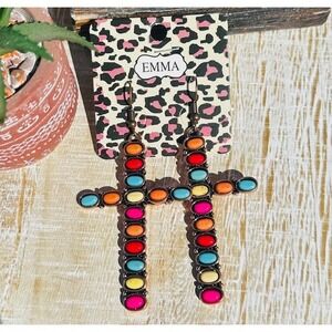 Emma Cross Earrings Colorful Western Boho Fashion Jewelry Statement Dangle